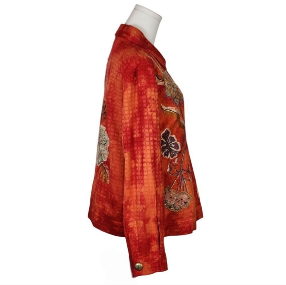 Draper's & Damon's Vintage Floral Embroidered Red Orange Jacket L - Picture 4 of 8